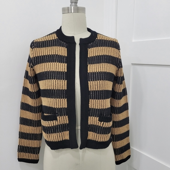 Banana Republic Sweaters - Banana Republic Women's Jacquard Black & Tan Striped Open Sweater Jacket  Size S